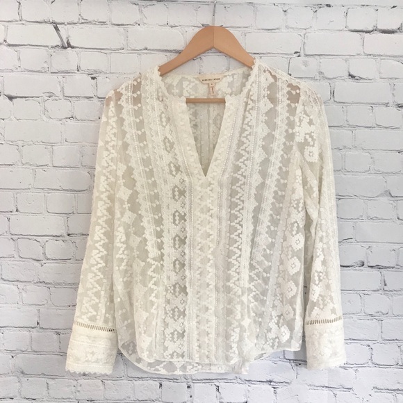 Rebecca Taylor Tops - Rebecca Taylor Lace LS Sheer Embroidered Vneck Top
